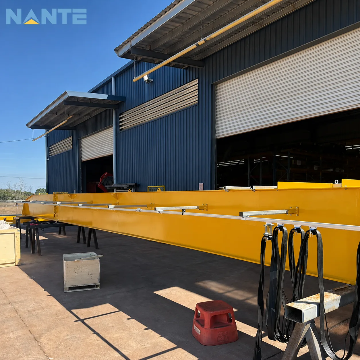 Overhead crane bridge girder fabrication showing long-span crane beam structure