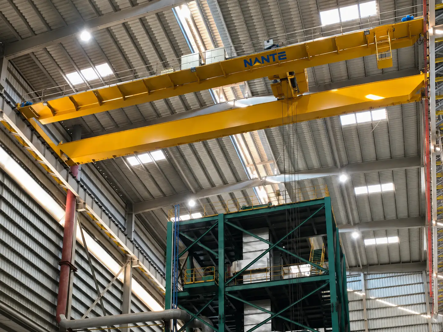 double girder overhead crane operating in an industrial facility