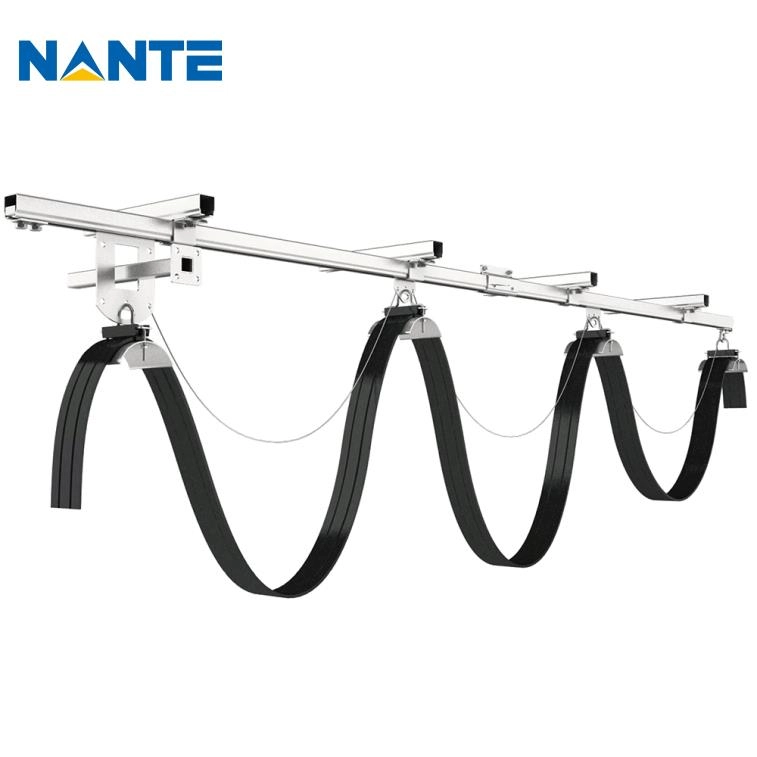 C-track festoon cable system with cable trolleys for crane power supply