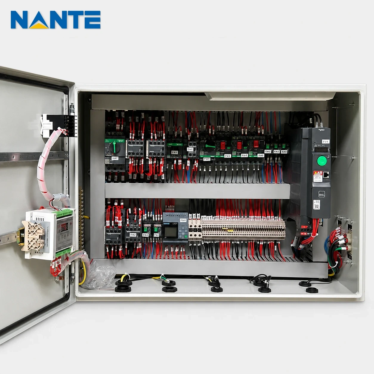 Crane motor thermal protection control panel with monitoring and variable-frequency drive components