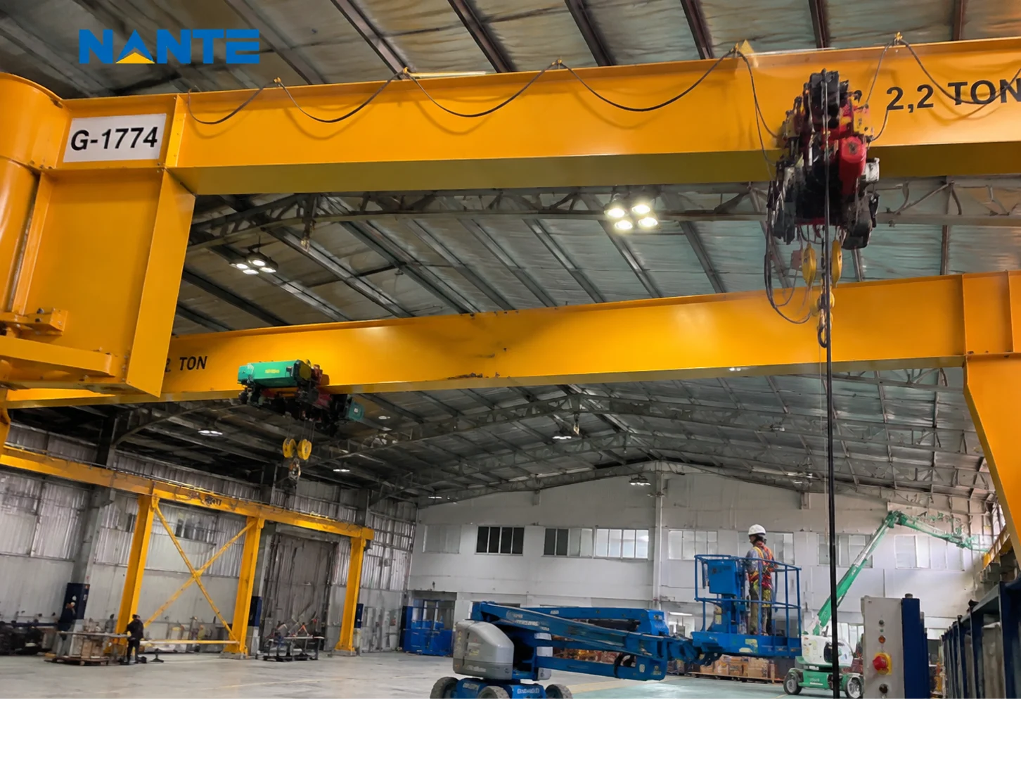 Wall mounted jib cranes installed along factory support columns