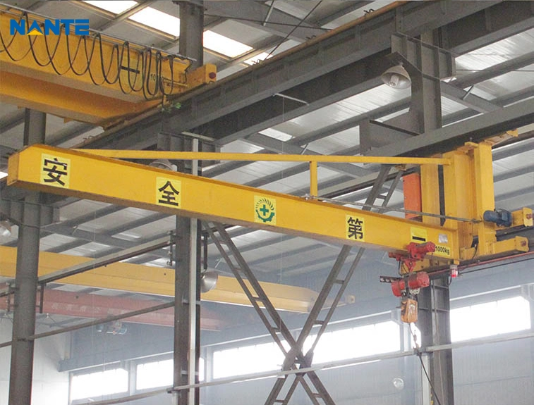 Wall-traveling jib crane mounted on a vertical support rail
