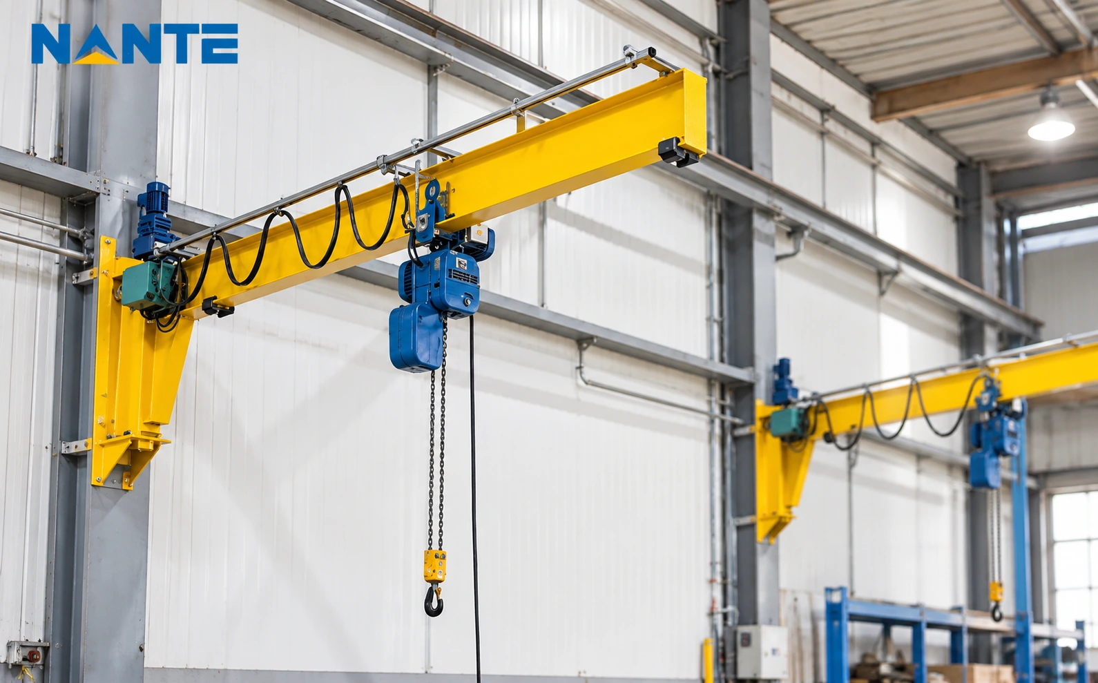 Industrial wall-mounted jib cranes with electric chain hoists