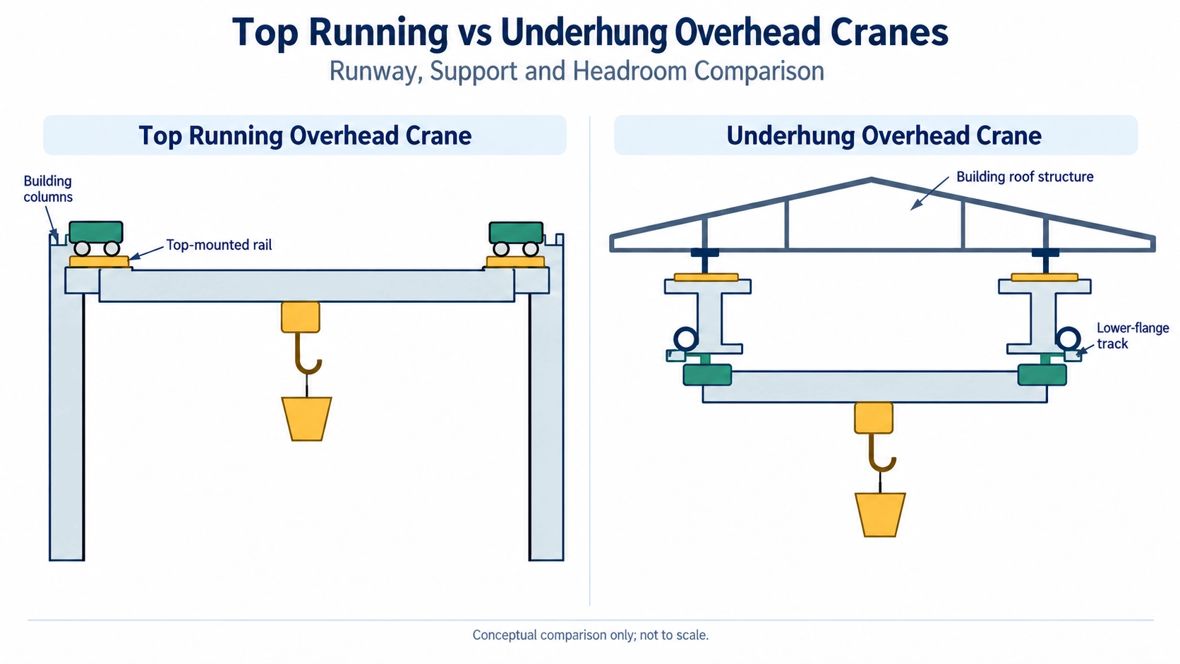 Top running vs underhung overhead crane support configuration comparison